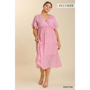 Umgee Plus Size Rose Pink Smocked Short Sleeve Textured Tiered Maxi Dress